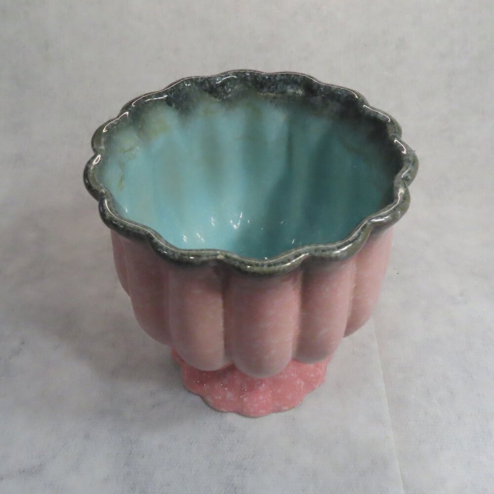 Hull Pink Speckled and Aqua Blue Pedestal Planter 1950's